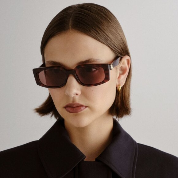 NWT GUCCI SUNGLASSES, BROWN GEOMETRIC EYEWEAR - Picture 1 of 4